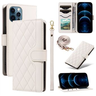 For iPhone 13 Pro Max-deksel Rhombus Leather Crossbody Wallet Phone Cover