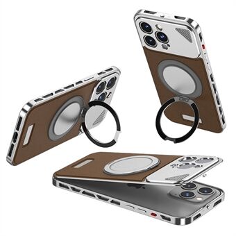 For iPhone 13 Pro Max Etui Magnetisk Lukkemekanisme Bakplate + Metallramme Telefondeksel med Stativ