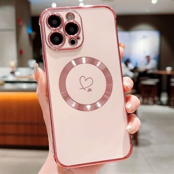 For iPhone 13 Pro Max-deksel kompatibelt med MagSafe Elektroplettert TPU-telefondeksel Hollow Love Hearts