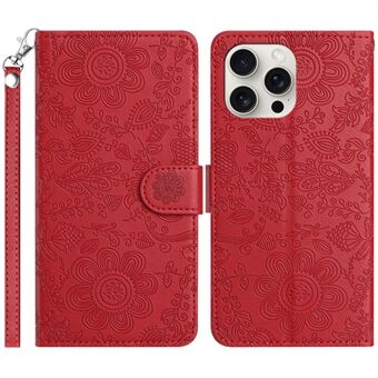 For iPhone 13 Pro Max Etui Blomstermotiv Skinn Flip Lommebok Telefonomslag med Håndleddsrem