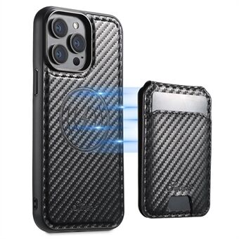 SUTENI H18 For iPhone 13 Pro Max Magnetisk Etui Karbonfiber Struktur Lær+TPU Deksel med Avtakbar Kortveske