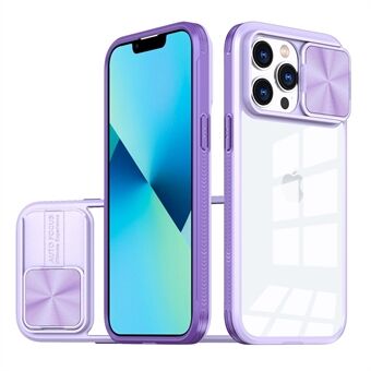 For iPhone 13 Pro Max 6,7 tommer TPU+PC+Akryl+Metal Beskyttende Bakdeksel Kamera Skyvelokk Design Anti-Drop-deksel