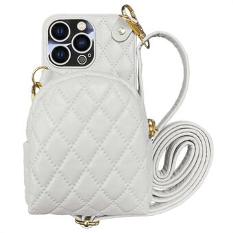 For iPhone 13 Pro Max 6,7 tommers påtrykt Rhombus avtakbar kortholder Telefonveske PU-skinnbelagt PC Crossbody-glidelåsveske med skulderstropp