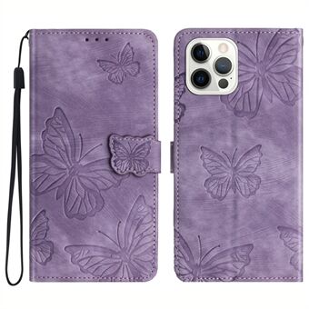 Skin-touch telefondeksel for iPhone 13 Pro Max 6,7 tommers PU-skinnstativ Stand Butterfly-påtrykt veske