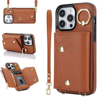 For iPhone 13 Pro Max lommebokveske med glidelås Ring Stativ PU-skinn + TPU-telefondeksel