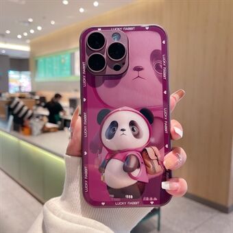 For iPhone 13 Pro Max hardt glass+TPU telefondeksel Metal Paint Design Panda Decor Telefonveske