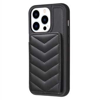 BF26 For iPhone 13 Pro Max PU-skinn+TPU-telefonveske Kortholder Kickstand Wave Texture Stitching Line Telefonskall