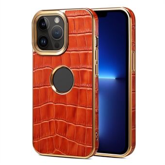 For iPhone 13 Pro Max ekte kuskinnbelagt telefondeksel Elektroplettering PC+TPU bakdeksel med logovisning