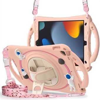 For iPad Pro 10,5-tommer (2017) / iPad Air 10,5 tommer (2019) / iPad 10,2 (2021) / (2020) / (2019) Nettbrettetui Astronaut PC+Silicon Kickstand-deksel med håndstropp / skulderstropp