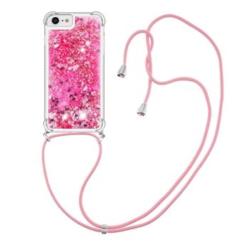 For iPhone SE (2022)/SE (2020)/6/7/8 YB Quicksand Series-4 Drop Resistant Glitter Quicksand Liquid TPU Cover Phone Shell with Adjustable Lanyard