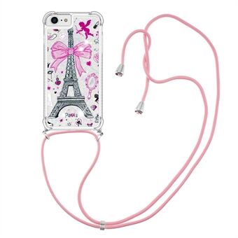 For iPhone SE (2022)/SE (2020)/6 4.7 inch/7 4.7 inch/8 4.7 inch YB Quicksand Series-5 Moving Glitter Sequins Phone Case Pattern Printing TPU Cover with Lanyard