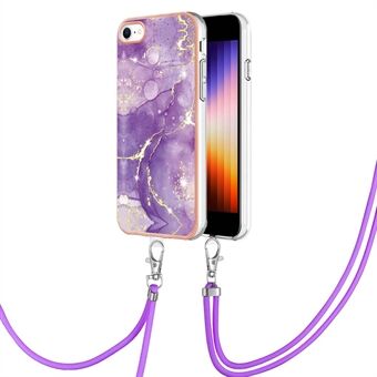 YB IMD Series-9 for iPhone SE (2022)/(2020)/8 4.7 inch/7 4.7 inch Electroplating Phone Case IMD Marble Pattern TPU Back Cover with Lanyard