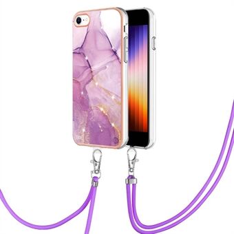 YB IMD Series-9 for iPhone SE (2022)/(2020)/8 4.7 inch/7 4.7 inch Electroplating Phone Case IMD Marble Pattern TPU Back Cover with Lanyard