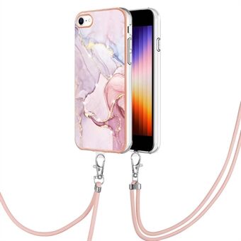 YB IMD Series-9 for iPhone SE (2022)/(2020)/8 4.7 inch/7 4.7 inch Electroplating Phone Case IMD Marble Pattern TPU Back Cover with Lanyard