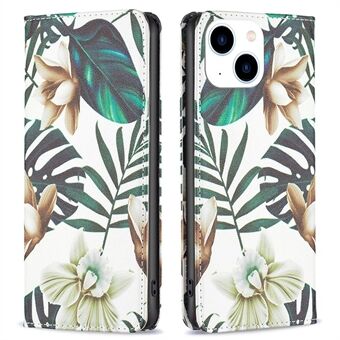 BF Pattern Printing Leather Series-3 for iPhone 14 6,1 tommers PU-skinn sammenleggbar Stand Magnetisk autoabsorbert lommeboktelefondeksel