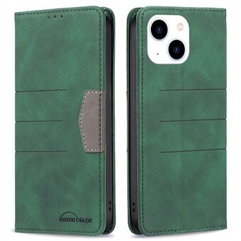 BINFEN COLOR BF Leather Series-1 for iPhone 14 6,1 tommer Anti- Scratch skjøtetelefondeksel 10-stil Stand Lommebok Støtsikker PU-skinn Magnetisk Mobiltelefonveske Autoabsorbert deksel