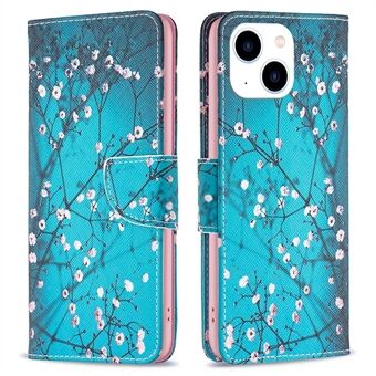 BF Pattern Printing Leather Series-1 for iPhone 14 6,1 tommers visningsstativ Stand PU-skinn TPU Folio Flip lommebokveske