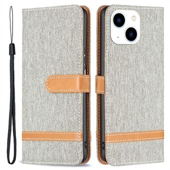 BINFEN COLOR for iPhone 14 6,1 tommer BF Leather Series-2 Anti-fall skjøteskinnveske Jeans Stofftekstur Støtsikkert mobiltelefonskall med Stand