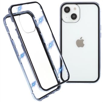 For iPhone 14 Gjennomsiktig sikkerhetsspenne telefonveske rett Edge doble sider herdet glass magnetisk adsorpsjon metallramme helkroppsbeskyttelsesdeksel