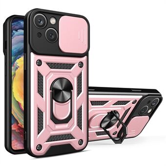 For iPhone 14 6,1 tommers skyvekameradeksel Hard PC + TPU- Ring Kickstand telefondeksel