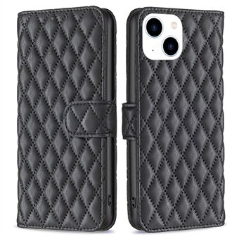 BINFEN FARGE For iPhone 14 6,1 tommer BF Style-14 Matt PU-skinn påtrykt Rhombus Etui Stand lommebokdeksel