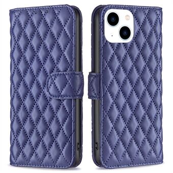 BINFEN FARGE For iPhone 14 6,1 tommer BF Style-14 Matt PU-skinn påtrykt Rhombus Etui Stand lommebokdeksel