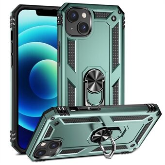 For iPhone 14 6,1 tommer støtsikker TPU av militærkvalitet + PC Kickstand telefondekselbeskytter med bilmontert metallplate