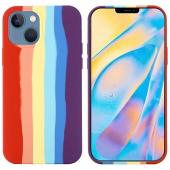 For iPhone 14 6,1 tommer Rainbow Design flytende silikon telefondeksel Beskyttende bakdeksel