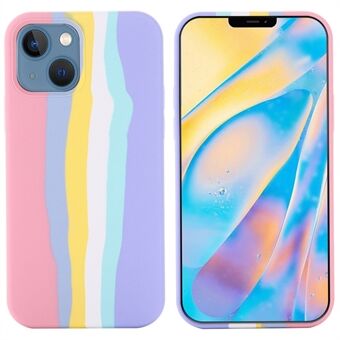 For iPhone 14 6,1 tommer Rainbow Design flytende silikon telefondeksel Beskyttende bakdeksel