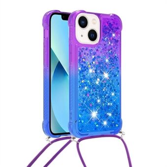 For iPhone 14 6,1 tommer YB Quicksand Series-6 Flytende Glitter Quicksand telefondeksel med snor