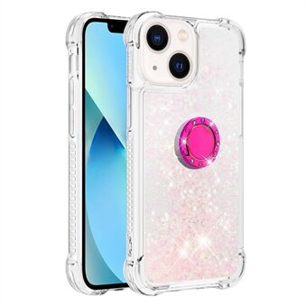 YB Quicksand Series-7 for iPhone 14 6,1 tommers flytende glitter Quicksand TPU-veske Anti-dråpe Ring Kickstand telefondeksel