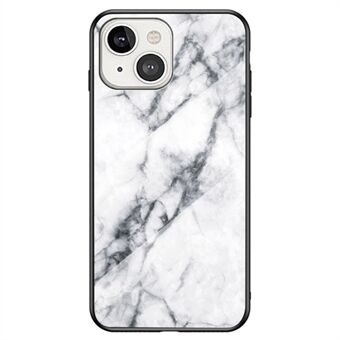 For iPhone 14 6,1 tommer marmormønster Støtsikkert herdet glass + PC + TPU Hybrid-deksel bakdeksel