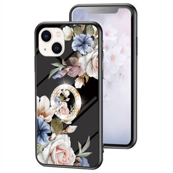 For iPhone 14 6,1 tommers Ring Blomstermønster trykt fallsikker TPU+PC+bakdeksel av herdet glass