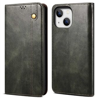 Waxy Crazy Horse Texture telefonveske til iPhone 14 6,1 tommer, anti- Scratch PU-skinn Stand