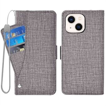 For iPhone 14 6,1 tommer Jean Cloth Texture Anti Scratch Roterende kortspor Design Lommebok-stil skinndeksel med Stand