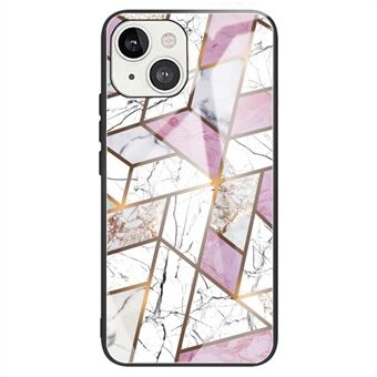 For iPhone 14 6,1 tommers mønsterutskrift Telefonveske Herdet glass bakside + myk TPU-ramme Anti-dråpedeksel