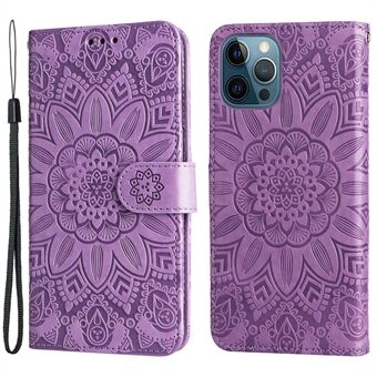 For iPhone 14 6,1 tommer Sunflower Imprinting Flip Stand Deksel PU Lær lommebok Telefon Beskyttelsesdeksel med stropp