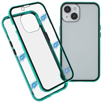 For iPhone 14 6,1 tommer Full Body-beskyttelse Anti-fall Metallramme + Dobbeltsidig Herdet Glass Magnetisk Deksel til Telefon