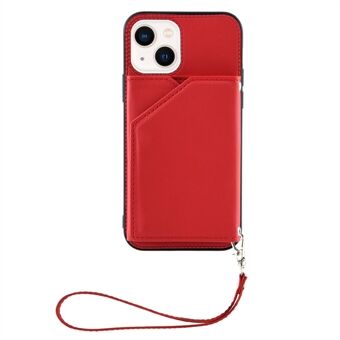 YB Leather Coating Series-2 for iPhone 14 6,1 tommers 5G Kickstand Kortholder Design Telefonveske Skin-touch PU Lærbelagt TPU-deksel med stropp