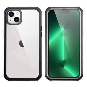 For iPhone 14 6,1 tommer støtsikker telefonveske Hard PC + mykt TPU Hybrid-deksel med skjermbeskytter i herdet glass