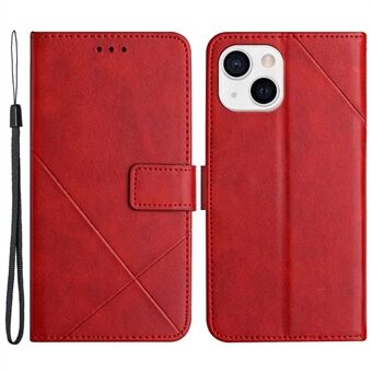 For iPhone 14 6,1 tommers ensfarget Stand lommebok Anti-fall-veske Line Imprinting PU-skinn+TPU-telefondeksel