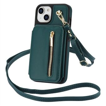 For iPhone 14 Etui Glidelåslomme Lærbelagt TPU Crossbody Telefondeksel