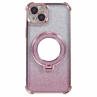 For iPhone 14 Etui Hjerte Mønster Kant Glitter TPU Telefon Kickstand Deksel med Rundt Speil