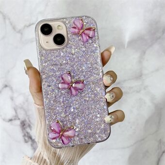 For iPhone 14 Etui Myk TPU Epoksy Glitter Telefon Deksel 3D Sommerfugler Design Estetisk