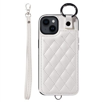 Kortveske 009 for iPhone 14 Etui Lær+TPU Rombemønstret Telefondeksel med Ringholder