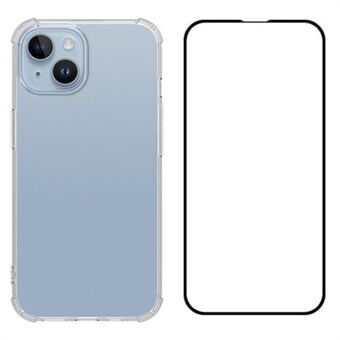 WANLONFENG FS-serien for iPhone 14 TPU-deksel Klar telefondeksel med herdet glass skjermfilm