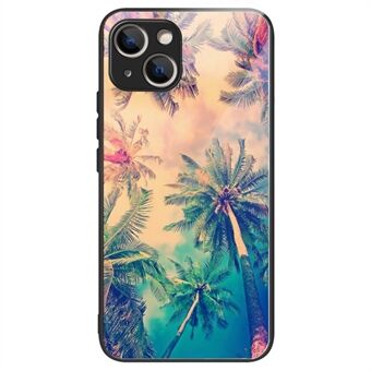 For iPhone 14 Herdet Glass Telefonveske Mønsterutskrift Myk TPU-ramme Støtdempende beskyttelsesdeksel