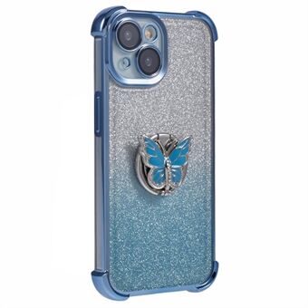 For iPhone 14 Deksel Sommerfugl Stativ Glitter TPU Støtsikker Telefondeksel