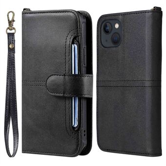 KT Leather Series-4 for iPhone 14 PU-skinn Støtsikkert telefonstativ Stand 2-i-1 avtagbart TPU-bakdeksel med stropp