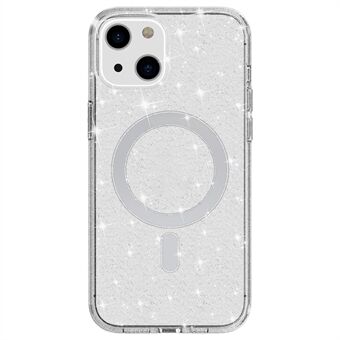 For iPhone 14 Gjennomsiktig Glitter Beskyttelsesdeksel Magnetisk TPU+PC Telefon Anti-ripe Etui Kompatibel med MagSafe Lader